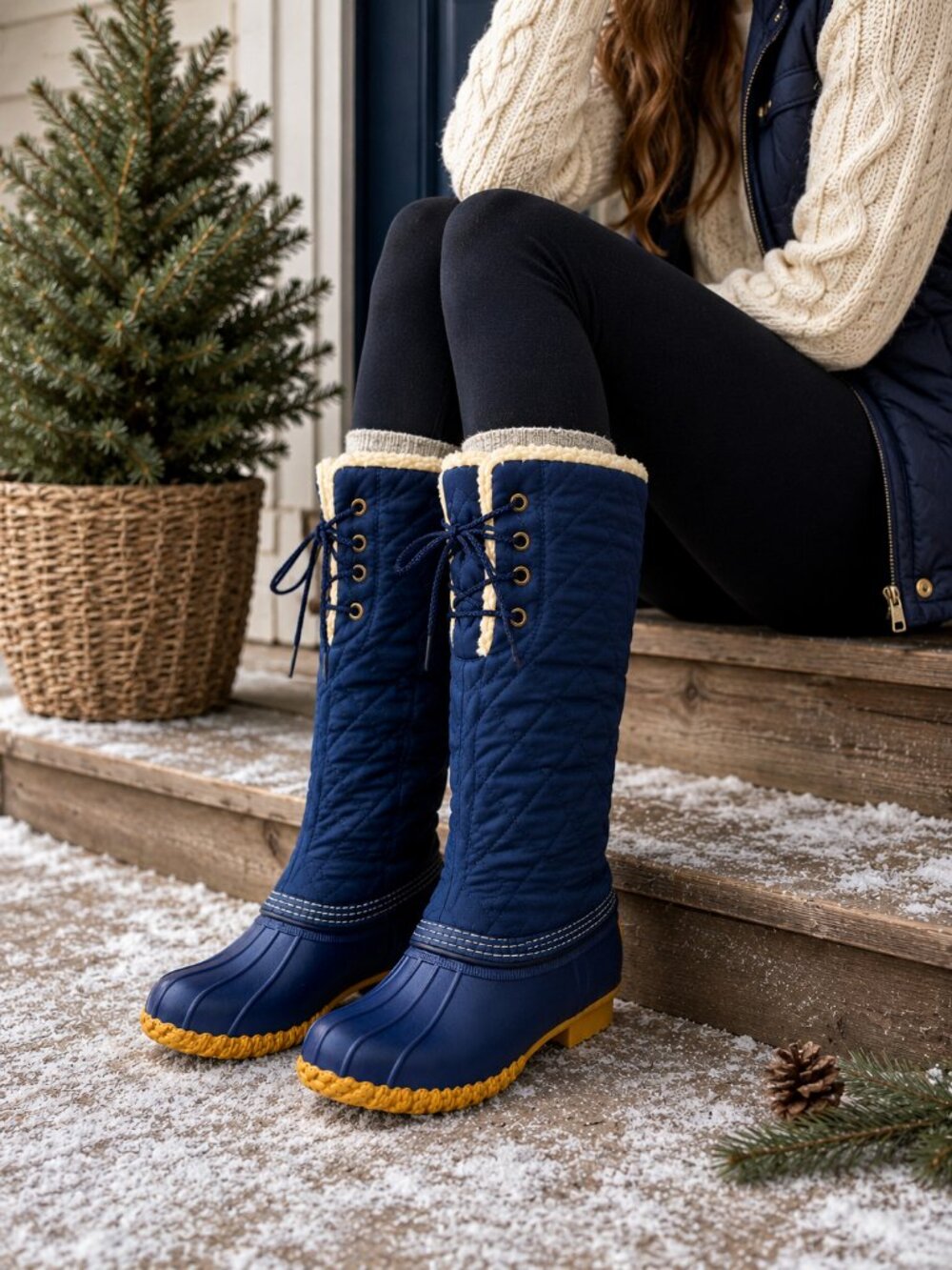 Vintage LL Bean Womens Quilted Duck Boots Blue Sherpa Lined Winter Boots 8 - Picture 2 of 9